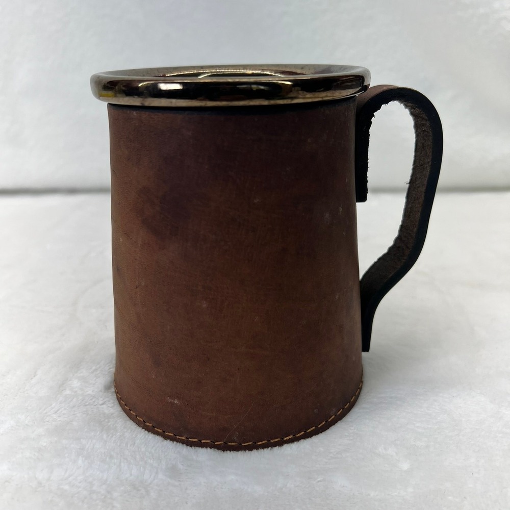 Vintage Real Hide Covered Ceramic Mug Made in England Flared Bottom‎ 3632